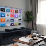 Soundbars - a living room with a large flat screen tv