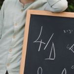 Smart Speakers - A boy standing next to a chalkboard with the word surf