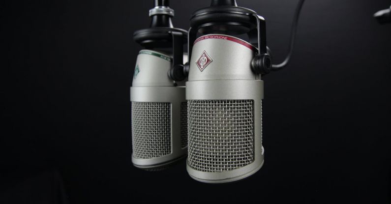 Podcast - Two Gray Condenser Microphones